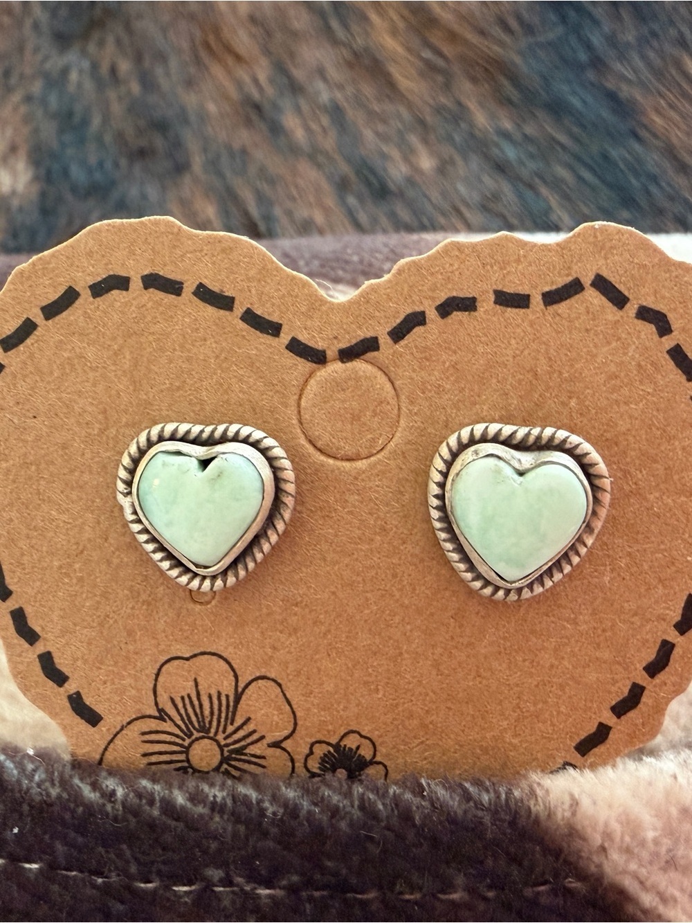 ❤️ Paloma Variscite Heart Shaped Matte Brushed Sterling Stud Earrings